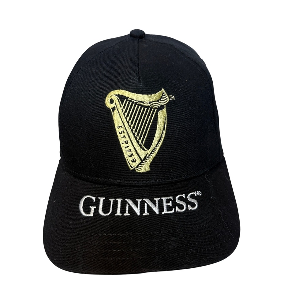 Guinness Baseball Cap Men OS Black Gold Harp Logo Embroidered Adjustable Hat